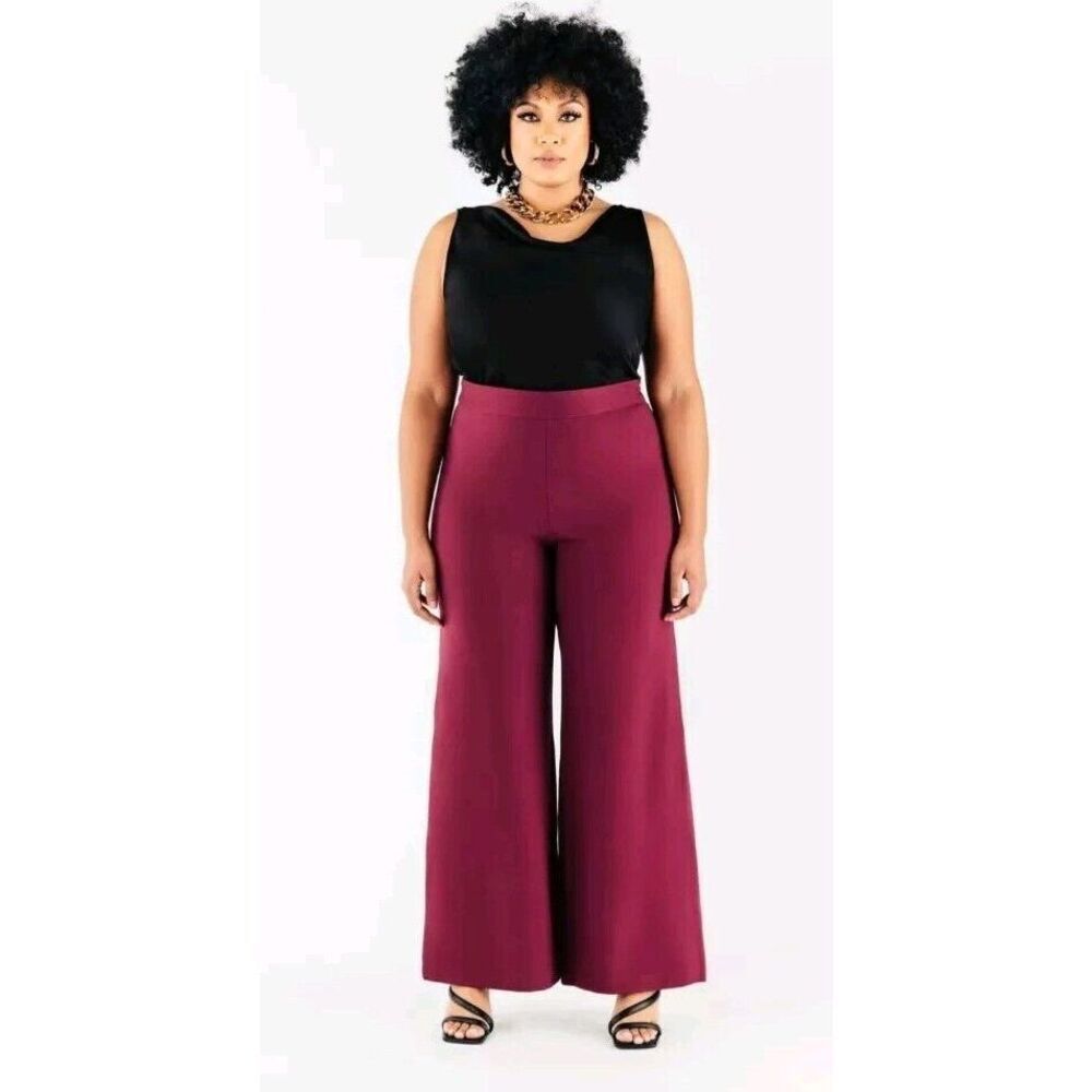 CHLOE KRISTYN Bridgette High Rise Wide leg Ponte Pants Brown‎ 2X NWT MSRP $278